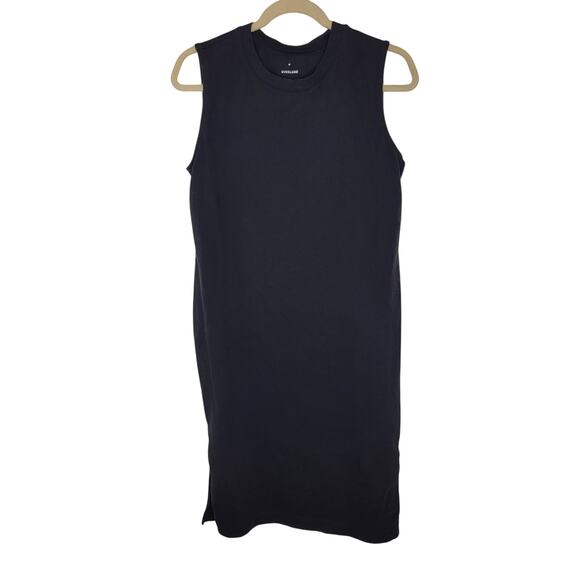Everlane The Weekend Tank Dress Midi Black Crew Neck Organic Cotton Medium - Picture 3 of 9